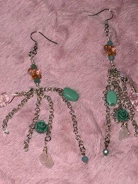 Handmade Boho Multi-Strand Chain Dangle Earrings - Nickel Free 🦋Butterfly Floral